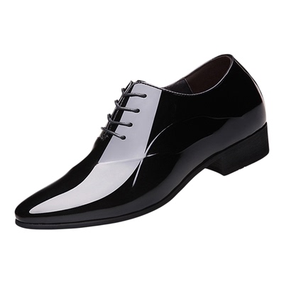 老人头秋季内增高漆皮商务休闲鞋