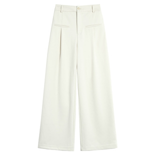 pusumede 白色宽松阔腿裤女秋冬高腰直筒长裤休闲裤百搭拖地裤子