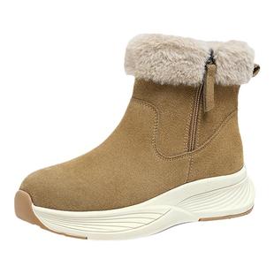 红蜻蜓雪地靴冬季新款中帮女鞋加绒加厚妈妈棉鞋侧拉链防滑短靴子