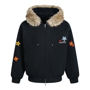 查尔斯桃心毛领连帽棉服2026新款男生过冬棉衣情侣冬季装加厚外套