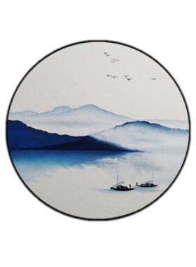 新中式手绘油画圆形山水画风景画