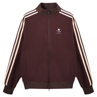 UMAMIISM有茂密声 复古撞色条纹华夫格小高领拉链外套夹克保暖