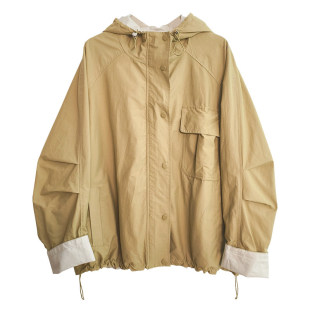 小耳出品 篙密锦棉拼色外套/防风好打理/插肩袖 连帽外套女新款春