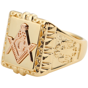 共济会戒指 18K黄金玫瑰金白金铂金徽章欧美男士指环创意个性定制