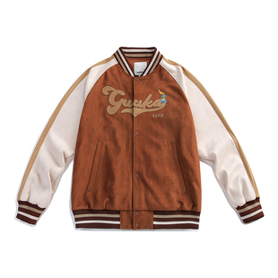 GUUKA潮牌插肩袖棒球服夹克男 陈立农同款情侣麂皮绒外套春秋宽松