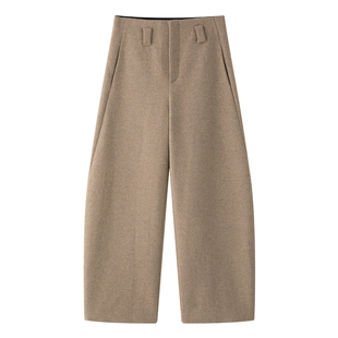 ManMans黑色羊毛毛呢弯刀裤秋冬新款韩系厚实宽松廓形西装裤女