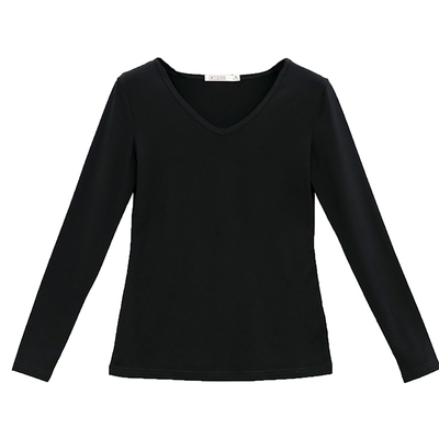 莫代尔简约风鸡心领长袖t恤