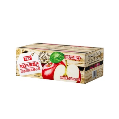 巴丽岛苹果汁200ml*12盒百分百果汁无添加纯天然
