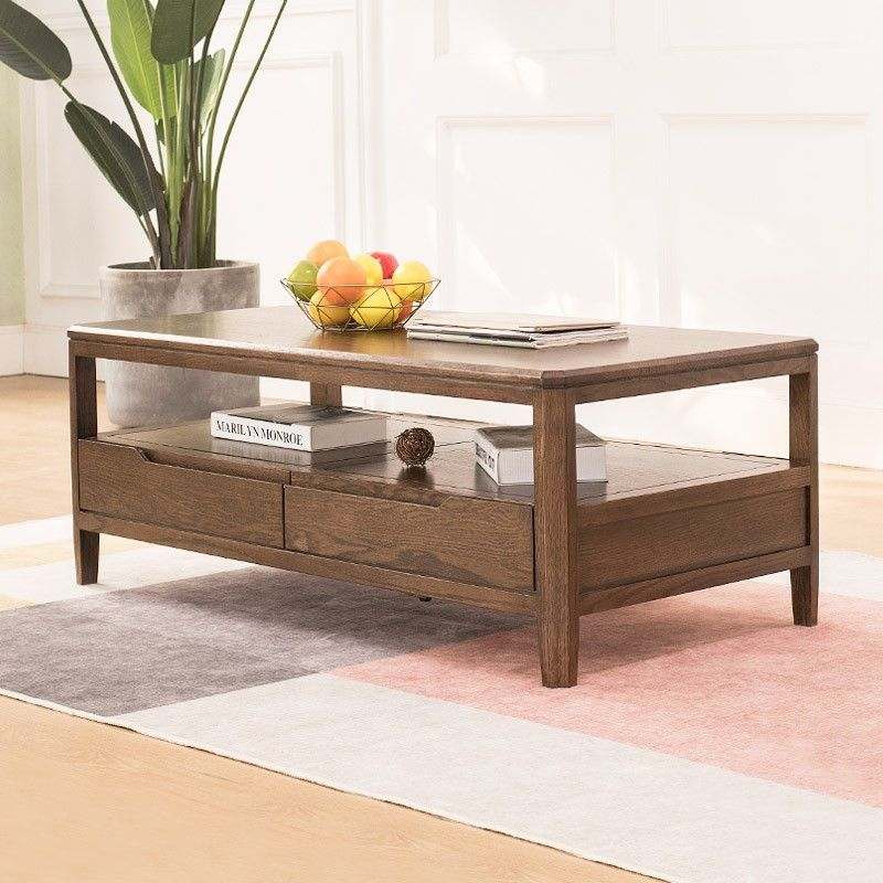 优木家具全实木茶几北美橡木茶几1.3米咖啡桌1米四抽茶桌北欧简约