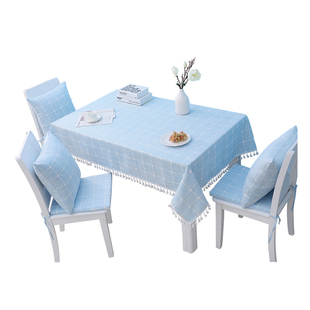 家用茶几桌布布艺小清新改版印染格子正方形文艺书桌布简约餐桌布