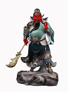 汉白玉提刀关公神像摆件捏须武财神关羽关二爷客厅公司开业摆件