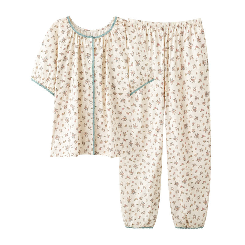 夏季纯棉开衫少女短袖家居服