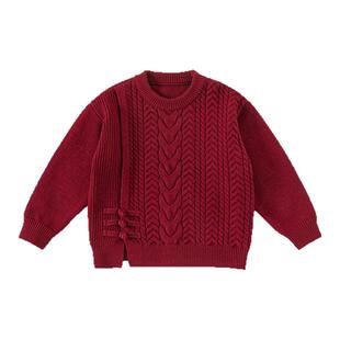 INSbobo童装儿童毛衣秋冬新款女童针织衫男童上衣女孩新中式冬装