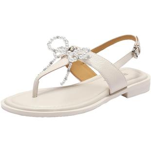 百丽女鞋子夹趾羊皮罗马凉拖鞋2025新款可外穿人字拖鞋D9A1DBL5