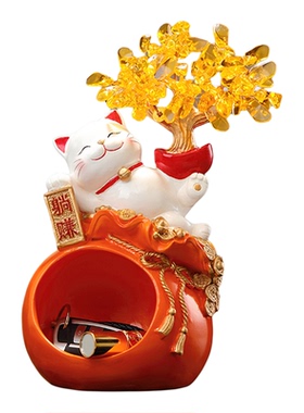 钥匙收纳摆件步步高升招财猫躺赚