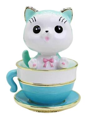猫咪咖啡杯珐琅彩合金首饰盒