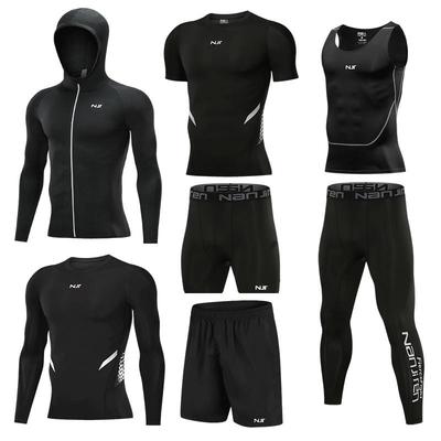 运动健身服套装男高弹速干衣跑步运动五件套大码训练春夏7A抗菌