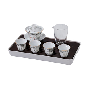 景德镇官方陶瓷墨彩檀竹盖碗茶具套组单杯品茗专用茶壶盖碗送礼