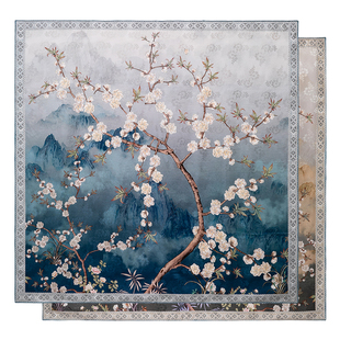 双面真丝丝巾女方巾100%桑蚕丝冬季保暖围巾妈妈生日礼物旗袍披肩