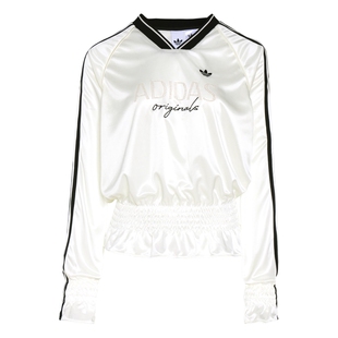 时尚抽褶宽松针织休闲文化长袖球衣女装新款adidas阿迪达斯三叶草