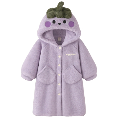 珊瑚绒睡袍秋冬可爱茄子家居服