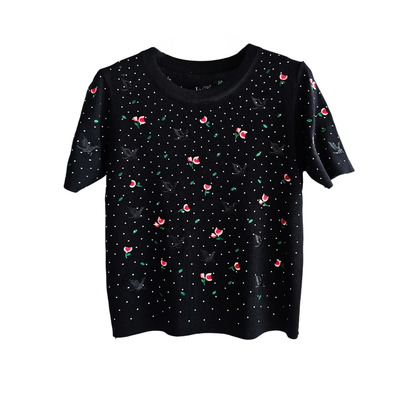 鸽子与玫瑰法式刺绣短款修身上衣