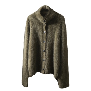 丝艺超400G100%纯山羊绒拉绒高级感小皮草毛衣长袖半高领针织开衫