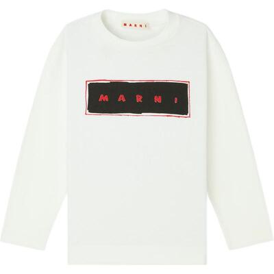 【38开门红】MARNI 女童白色圆领套头印花棉质长袖 T 恤