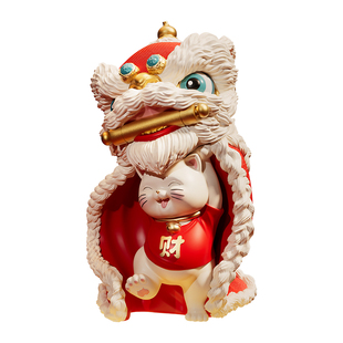 国潮醒狮舞狮招财猫摆件开业礼物2025年新年吉祥物公司年会伴手礼