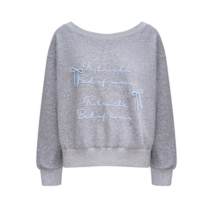 孔雪儿同款 Kroche  Blokette 斜肩撞色毛线绣暖芙绒灰色卫衣