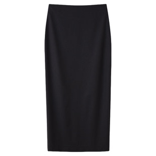 FANLE STUDIOS夏季静奢薄款醋酸羊毛小黑裙后拉链开叉直筒半身裙