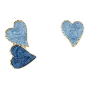 蓝色不对称爱心耳环2026新款爆款高级感耳钉小众独特气质百搭耳饰