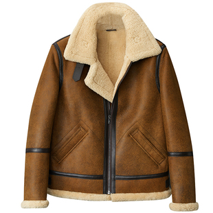 汉名仕猎装羊皮毛一体冬季B3空军飞行夹克真皮衣男皮草外套厚机车