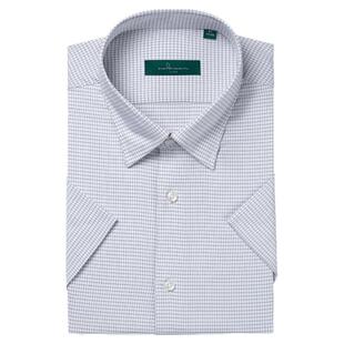 ANOS格子衬衫男短袖夏季商务正装暗扣领修身免烫抗皱格纹黑白衬衣