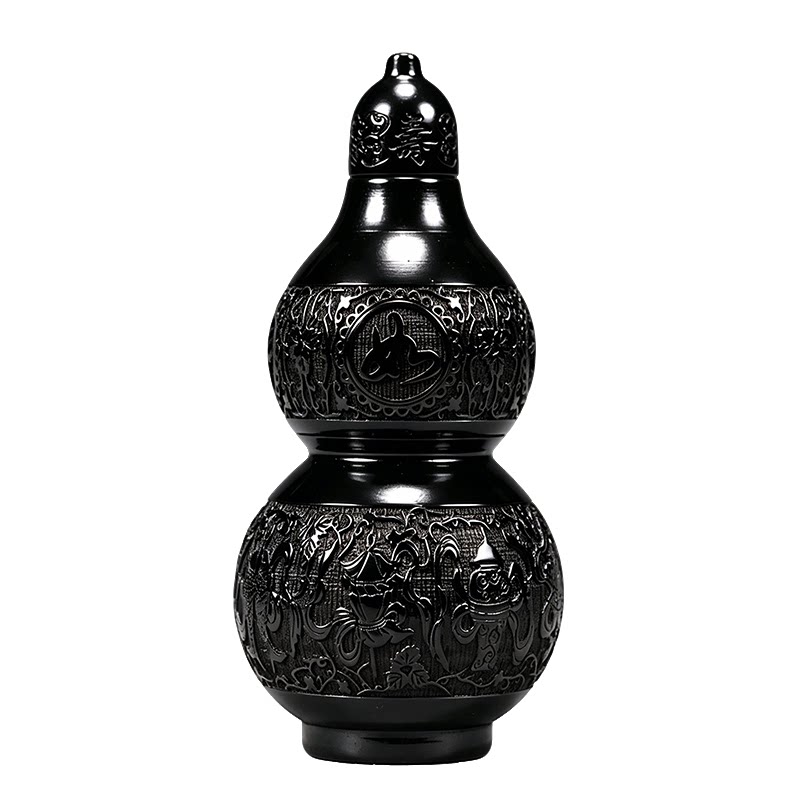 黑色桃木吉祥如意葫芦摆件