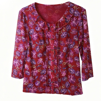 秋装妈妈网纱木耳边速干衬衫