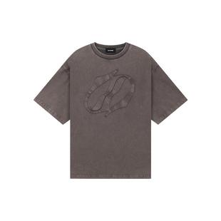 WE11DONE男女同款拼布T恤落肩图案贴饰圆领短袖经典休闲