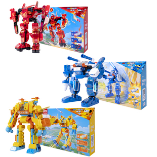 布鲁可积木玩具小队鲁鲁吊车直升机挖掘机益智大颗粒拼插积木车