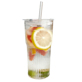 600ml大容量玻璃杯果汁带吸管奶茶冷饮杯办公室耐热牛奶咖啡杯子