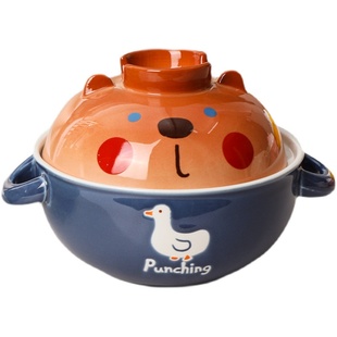 釉下彩卡通陶瓷泡面碗带盖双耳汤碗米饭碗家用学生可爱好看的餐具