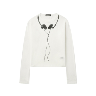 IT GROUNDZERO女装修身长袖T恤圆领新款辣妹耳机印花上衣TE0060