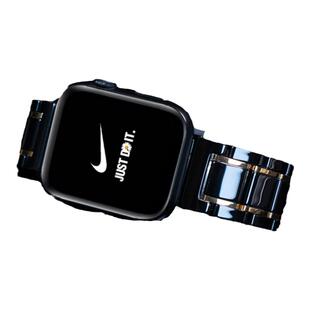 适用Applewatchs8/7苹果智能手表ultra2五珠陶瓷表带iwatchSE金属腕带4/5/6表链2/3男女42mm44替换非原装配件