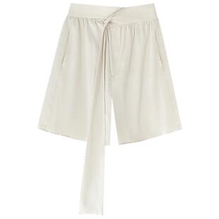 COCOBELLA丝光质感褶皱缎面裙裤夏设计感飘带通勤短裤SO3001