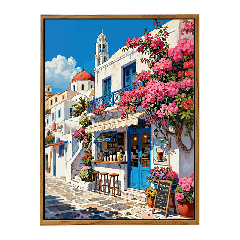 治愈圣托里尼咖啡店DIY数字油画
