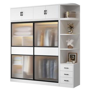 衣柜家用卧室长虹玻璃推拉门柜子儿童实木定制出租房用小户型衣橱