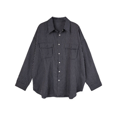 superniniyy 蓝调时刻复古高支棉宽松显瘦长袖百搭格纹衬衫女春夏