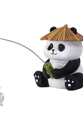 可爱熊猫钓鱼鱼缸假山造景装饰