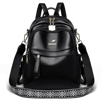 袋鼠正品真皮女包牛皮双肩包