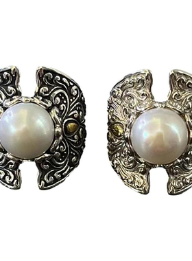 珍珠浮雕唐草纹盾牌宽戒指重工个性小众设计感时尚级冷淡风戒指