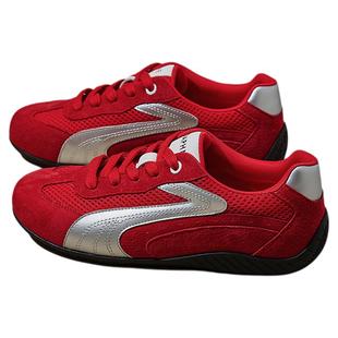 达芙妮红色德训鞋女新年超火2026新款春季薄底运动鞋芭蕾婚鞋网鞋